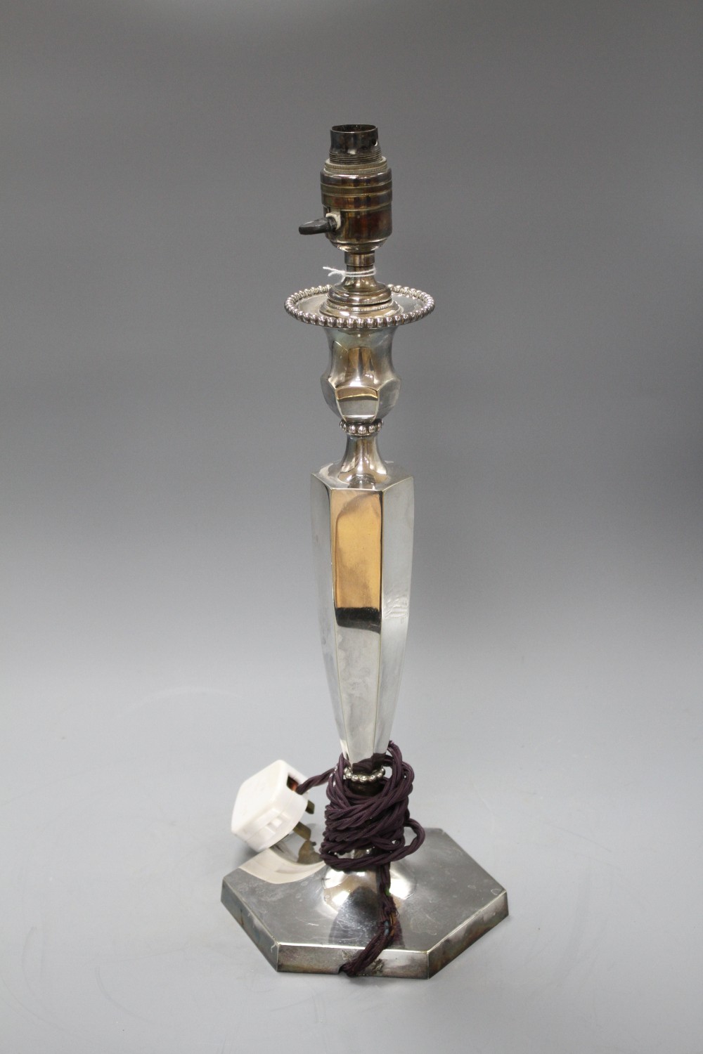 An early 20th century silver plated table lamp, by Wilson & Sharp of Edinburgh, overall height 45cm